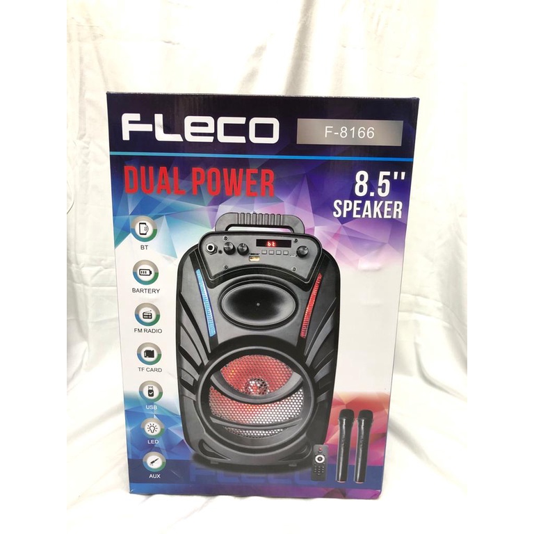Speaker Bluetooth Karaoke Fleco 8,5" F-8166 Bonus 2 Mic Wireless Super Bass