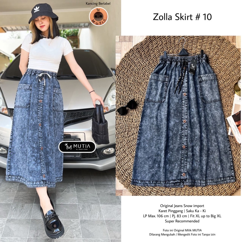 NEW ROK ZOLLA IMEL LILIT / 18.7 / BAHAN ORIGINAL JEANS / FULL KARET PINGGANG / ROK MIDI / MUTIA