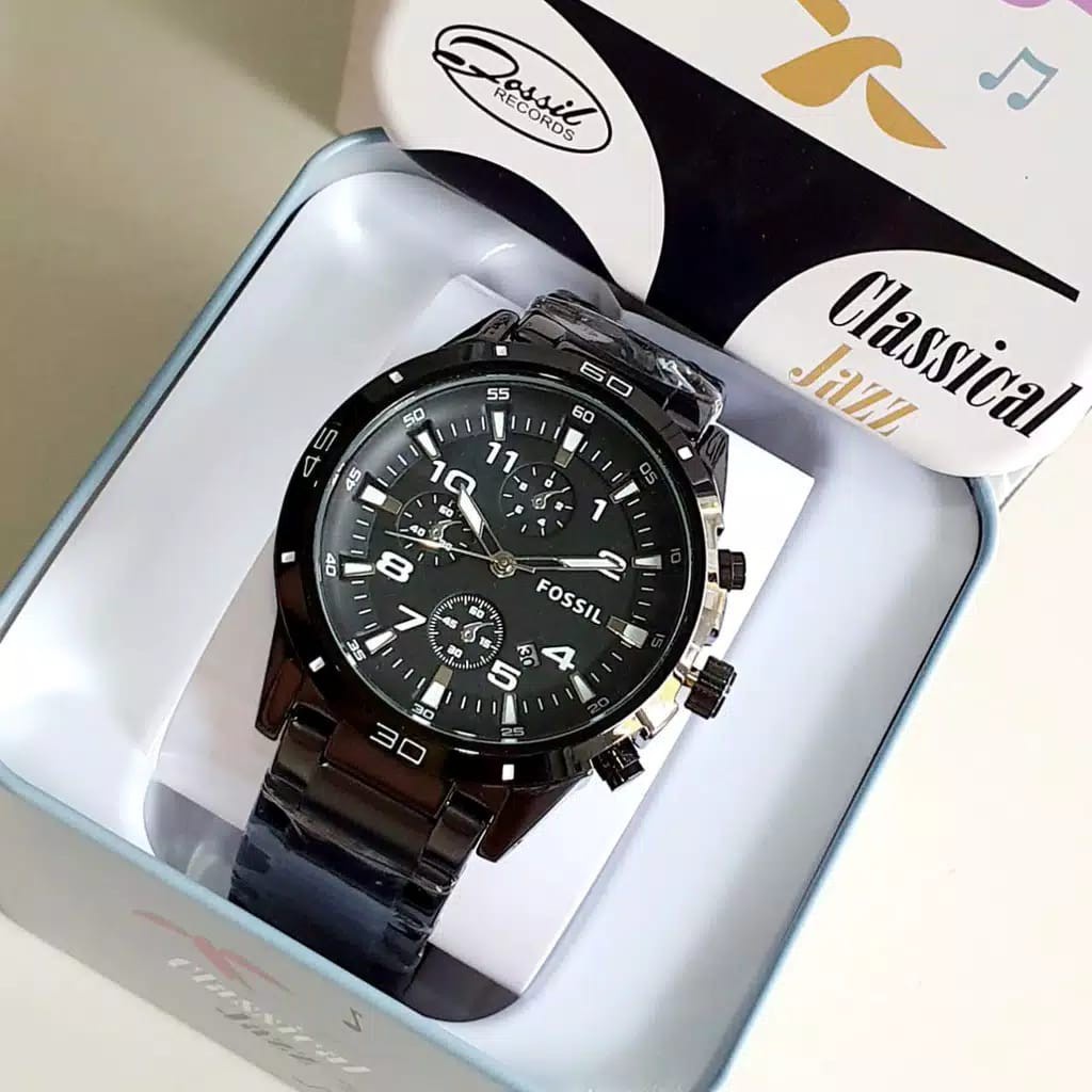 Jam Tangan Pria Fashion B21701R Tali Rantai Tanggal Aktif Chrono Variasi Free Box &amp; Baterai