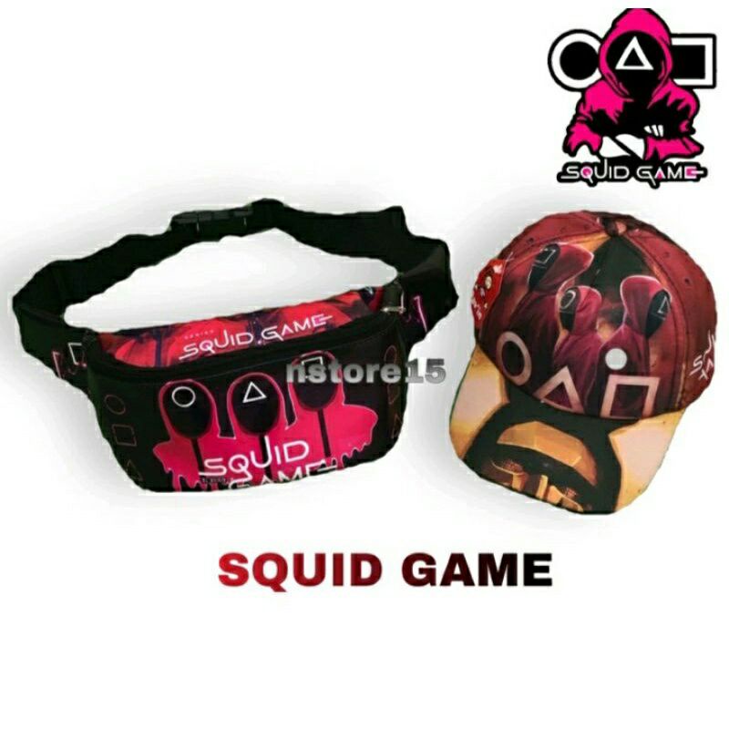 PDF 2in1 tas selempang topi squid game waistbag anak topi anak tas bahu anak tas selempang anak
