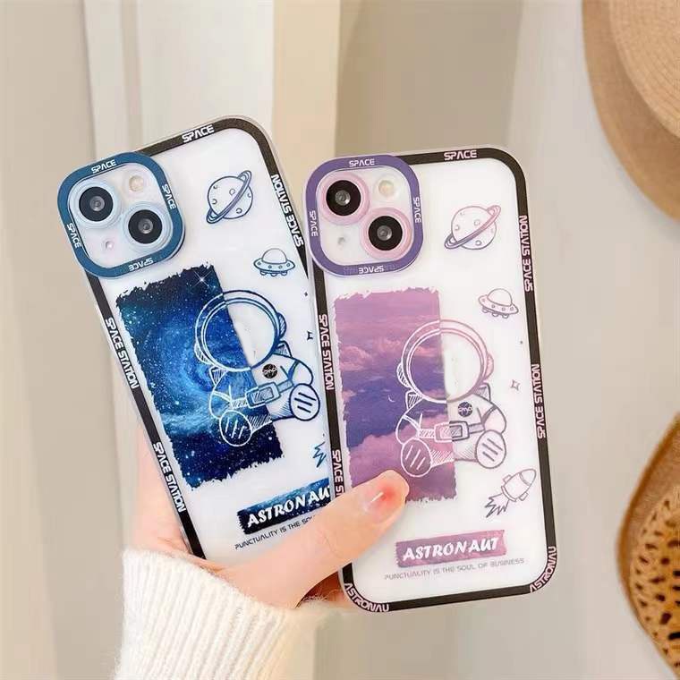 Soft Case TPU Transparan Motif Astronot Untuk Iphone 13 12 Mini 11 Pro X XR XS Max SE 2020 6 6S 7 8 Plus