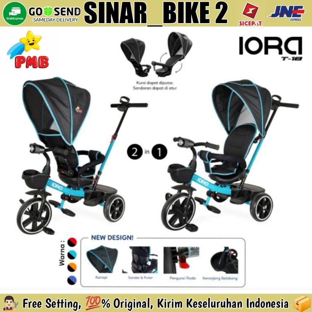 Sepeda Anak Roda Tiga Tricycle Pmb Iora T-18 Model Stroller Bisa Rebahan