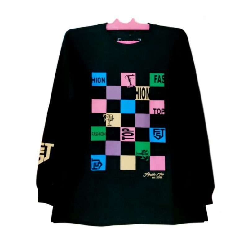 Kaos Wanita Lengan Panjang Fashion Top Original Hitam Catur