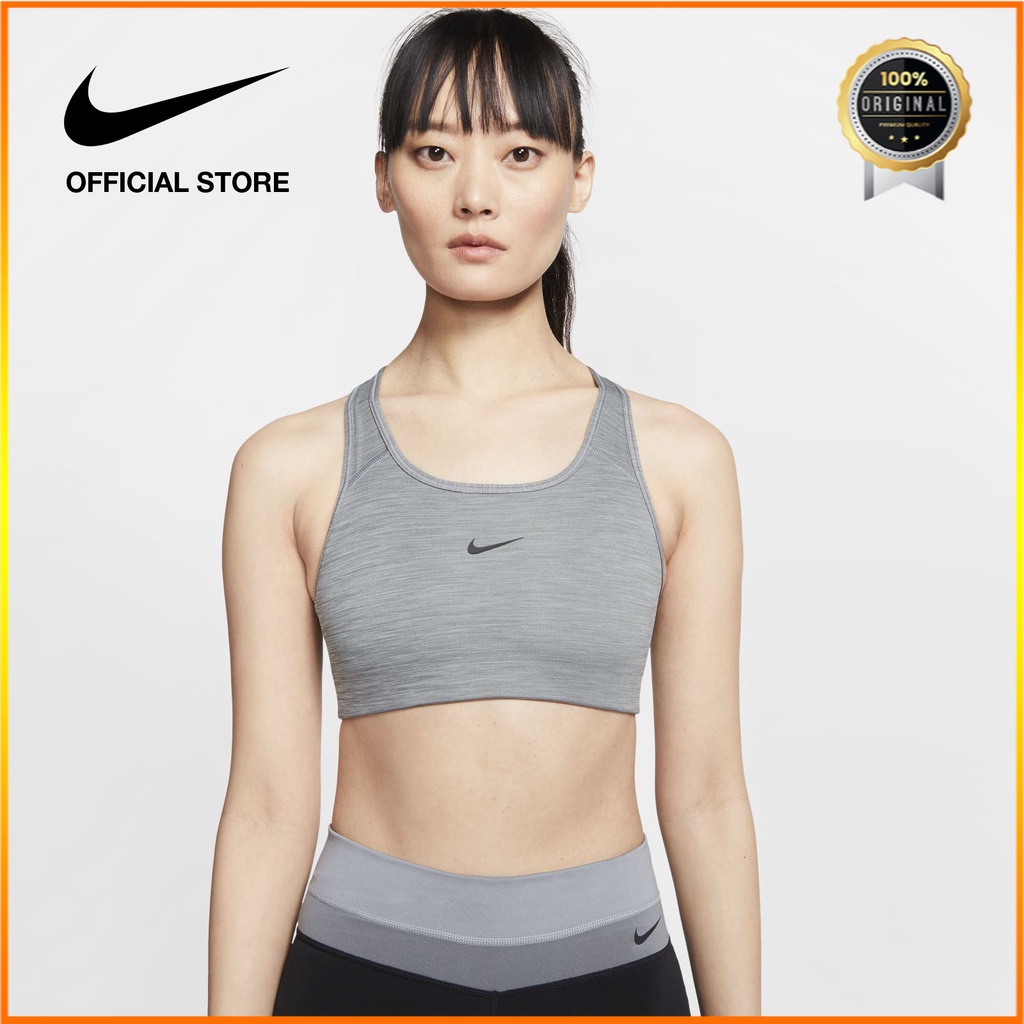 ORIGINAL Nike Bra Olahraga Wanita Dri-FIT Swoosh 1-Piece Pad Medium-Support - Abu-Abu [BV3637-084]