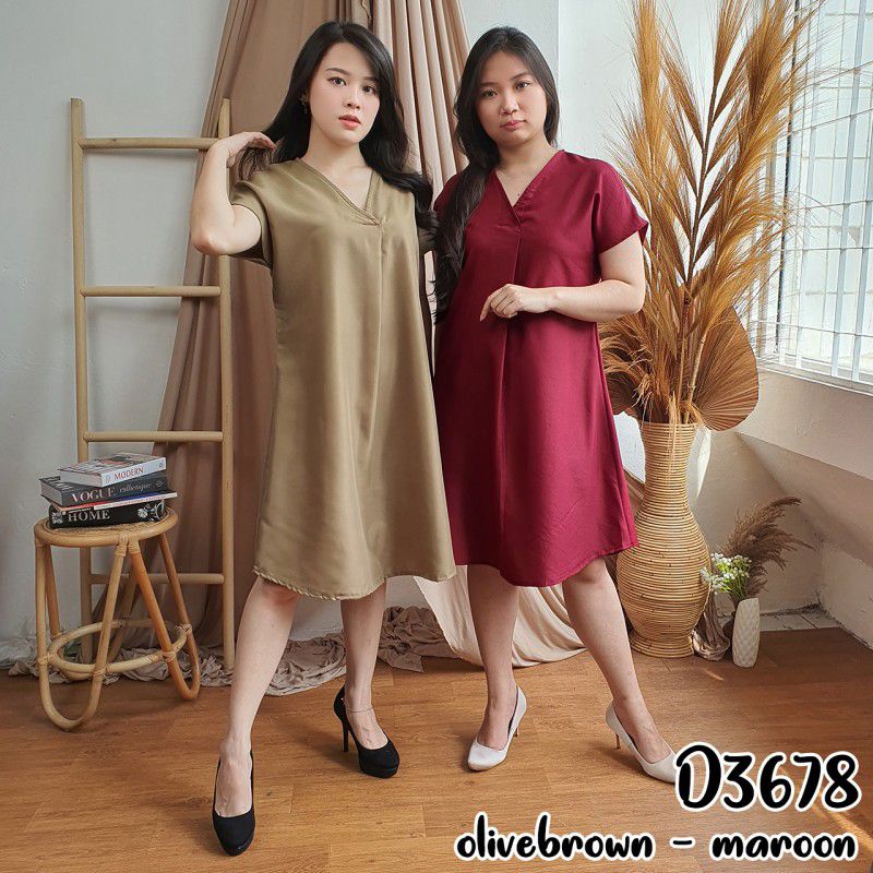 Dress Midi Casual Katun Lengan Pendek Polos Simple 3678