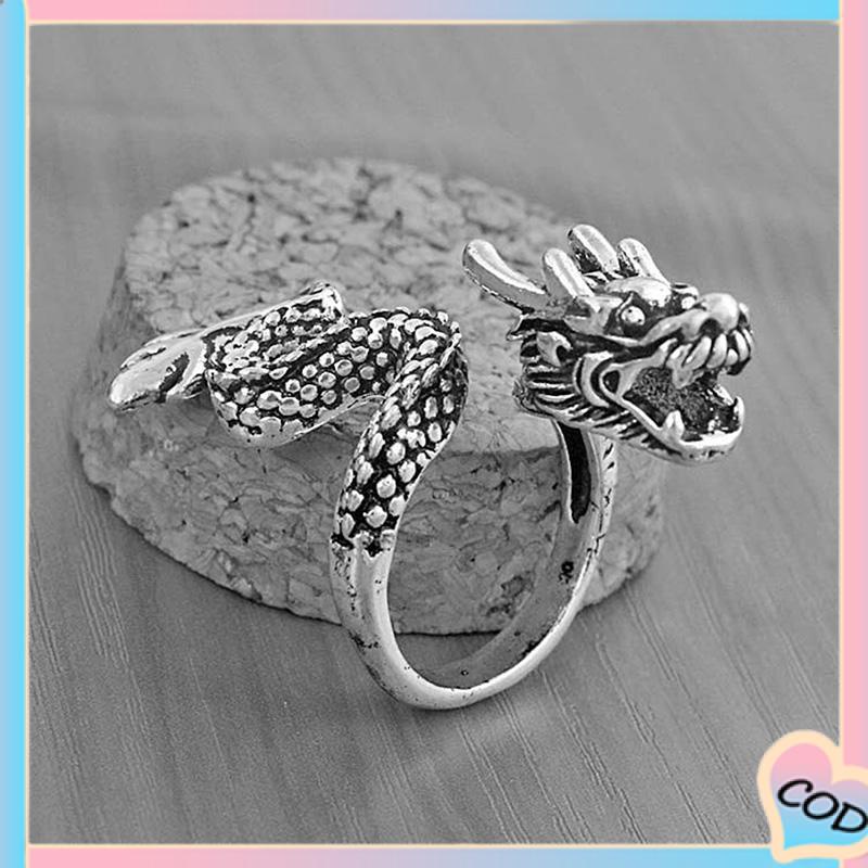 COD❤️ Cincin Tunggal Desain Hewan Naga National Gaya Retro-A.one