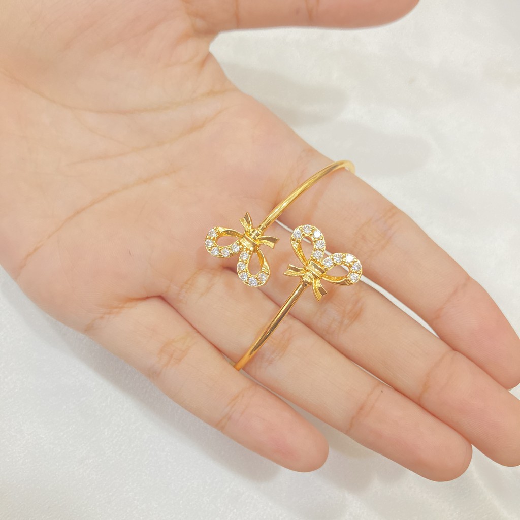 Gelang Cuff Motif Kupu-Kupu Permata Lapis Emas Aksesoris Fashion