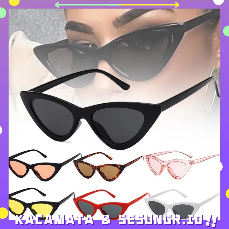 ✨Bayar di Tempat✨Kacamata Hitam Korean Wanita Ulzzang Triangle Vintage Cat Eye Sunglasses Women Men - An