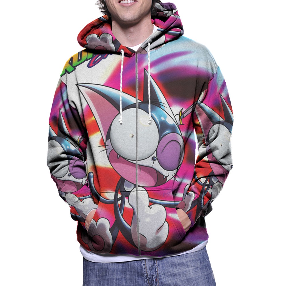 Jaket Hoodie Cyborg Kuro-chan Manga Hoodie Zipper (Ritsleting) Hoodie Fullprint Bahan Polyester Jers