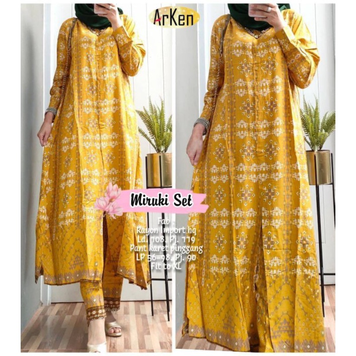 Miruki Set Pakaian Wanita Setelan Long Tunik + Pant Fab Rayon Import Pant Karet Pinggang