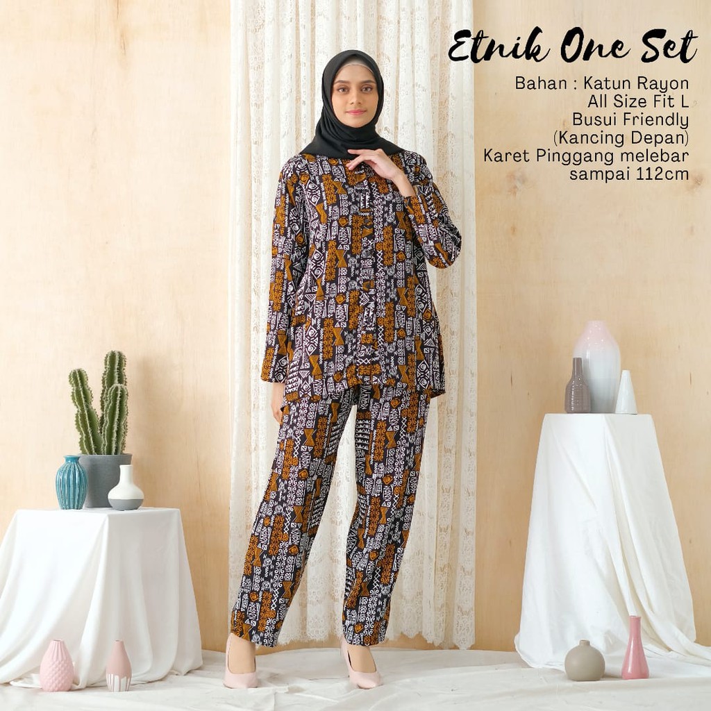 Piyama Dewasa - One Set Kekinian - Setelan Wanita Abstrak - Etnik One Set - One Set Katun Rayon