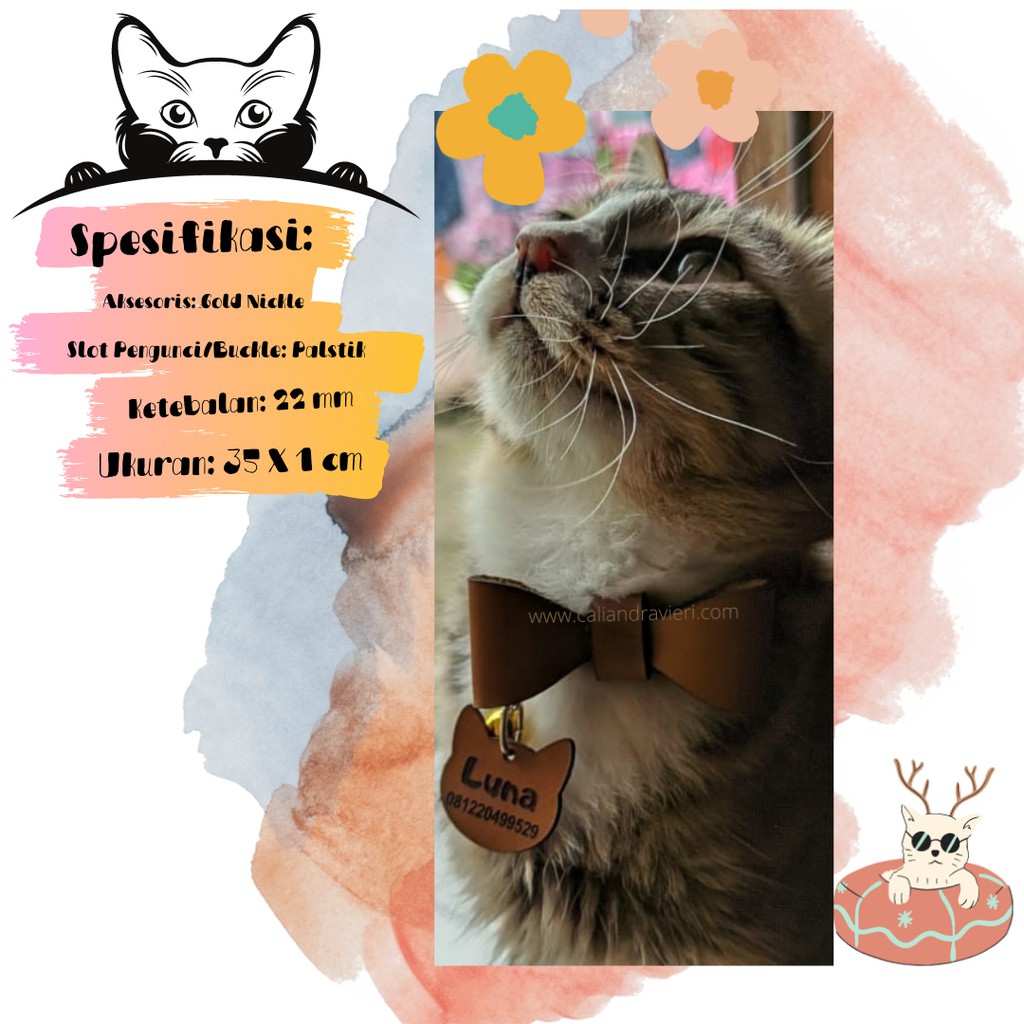 Kalung Kucing Nama Custom Kulit Asli Premium Original