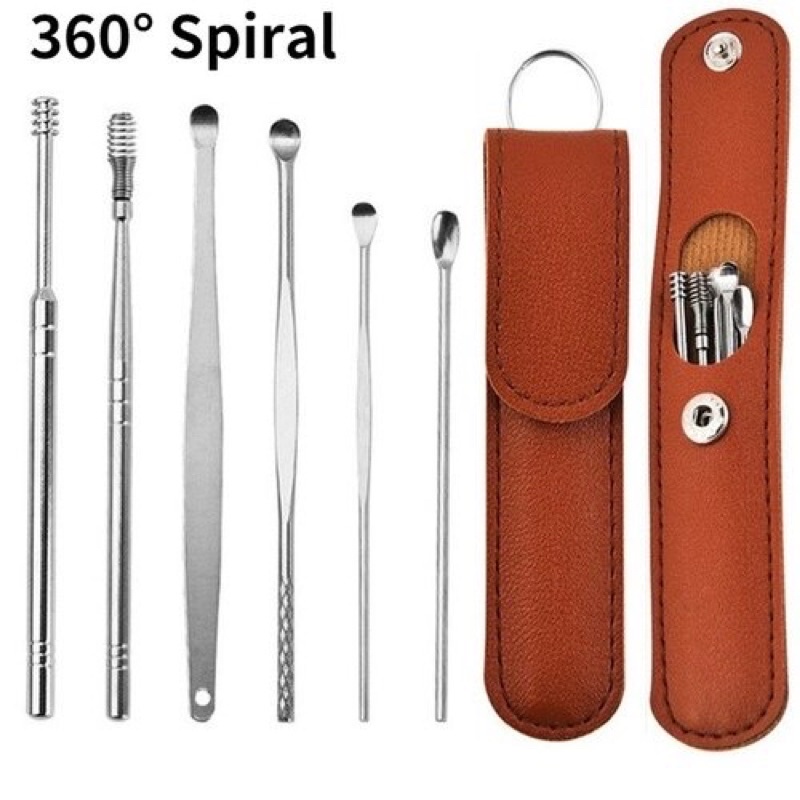 Pembersih Telinga Korek Kuping Ear Wax Picker 1 Set 6pcs Stainless Steel