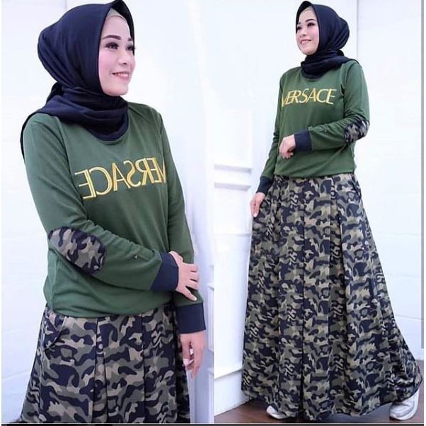Versace Set / Stetelan 2 in 1 / Baju dan Rok wanita / Army Style