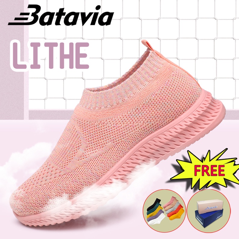 Batavia Merah Jambu sepatu kanvas wanita rajut sepatu wanita sepatu tanpa tali hitam Sepatu Wanita Sport Women Sneakers A117-3