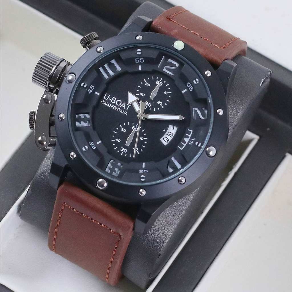 Jam Tangan Pria S9953L Tali Kulit Tanggal Aktif Chrono Variasi Free Box &amp; Baterai