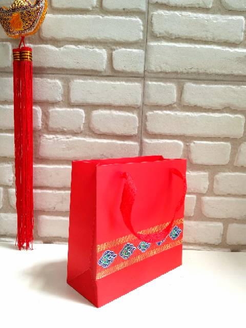 KANTONG IMLEK PAPERBAG MERAH FU HOKI KANTONG KADO ORIENTAL TAS SOVENIR BAG IMLEK GROSIR HIASAN