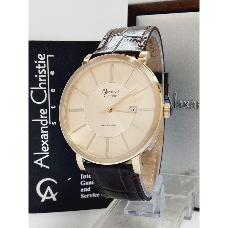 Jam Tangan Pria Alexandre Christie AC 8344 MD DBWRGWH Kulit Original