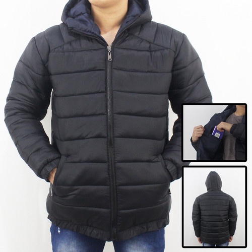 Jaket Parasut Puffer Musim DIngin Hitam Biker Waterproof