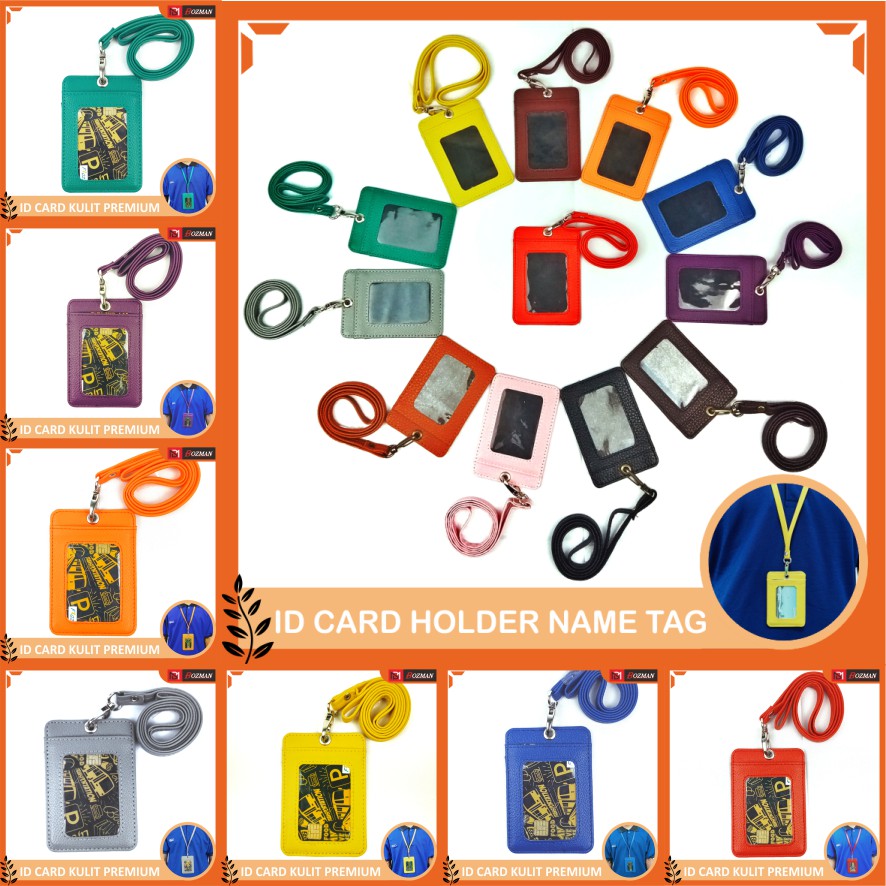 ID CARD HOLDER NAMETAG PU LEATHER LANYARD KUALITAS PREMIUM TERMURAH