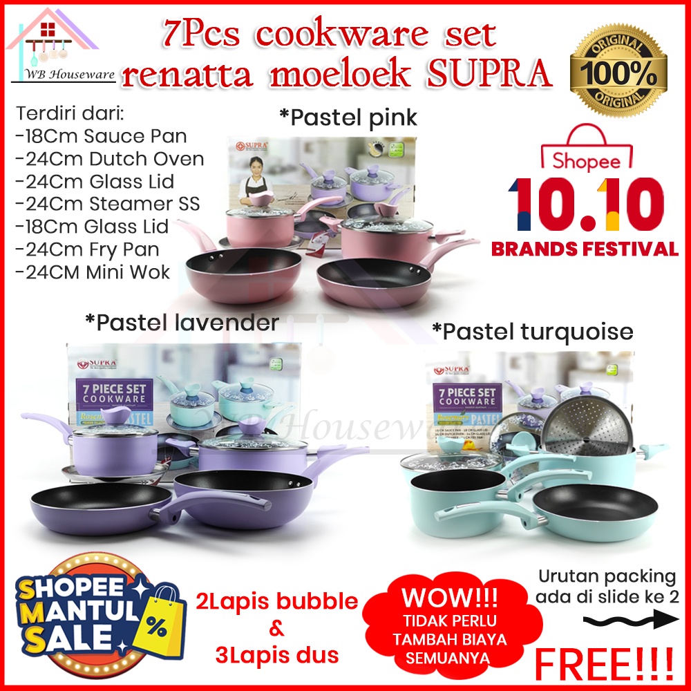 panci set / wajan anti lengket / 7pcs cookware set pastel renatta SUPRA