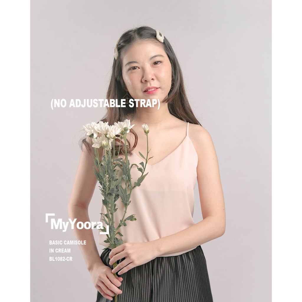 MyYoora Basic Camisole Tank Top Tanktop Cami Wanita BL1082-Cream-NoAdjustable