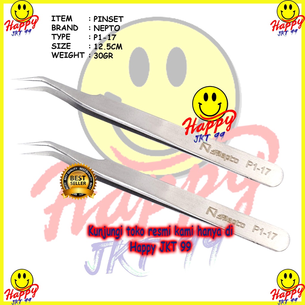 PINSET BENGKOK NEPTO P1-17 SILVER TWEEZERS PINSET LURUS STAINLESS ORI