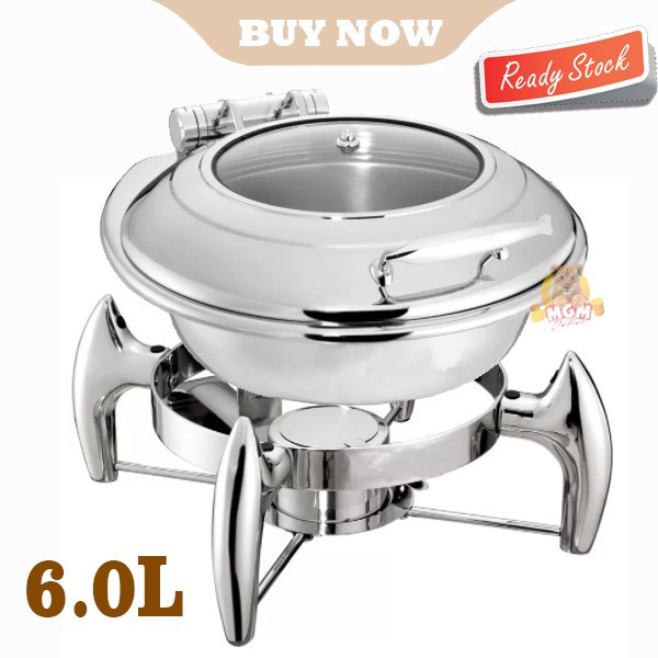 Prasmanan Hydraulic Round Chafing Dish 6.0L Bulat with SOFT CLOSING