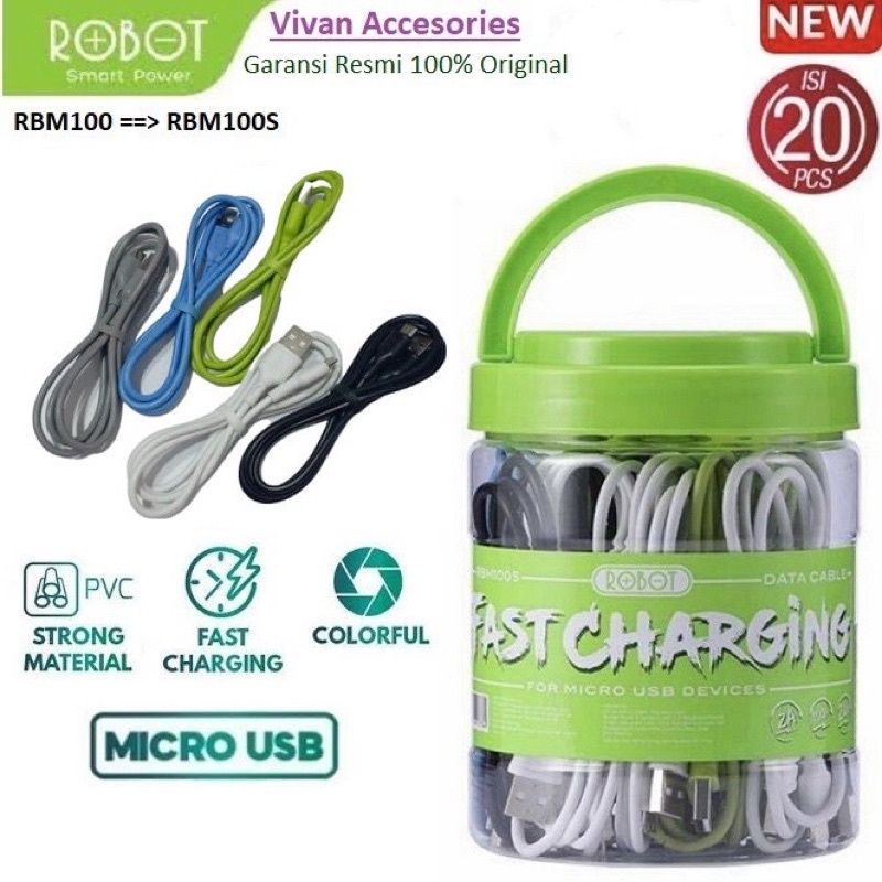 PROMO 1 TOPLES (20pcs) Kabel Data Robot RBM100 ORIGINAL ISI (20) Panjang 100cm Micro USB Harga PerTOPLES