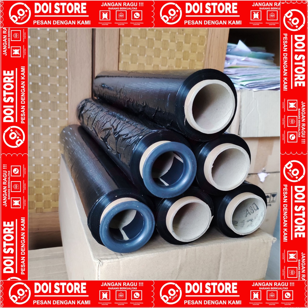 

PLASTIK WRAPPING HITAM STRETCH FILM REPING HITAM WRAPPING / PLASTIC WRAP HITAM 50CM X 200M X 17MIC