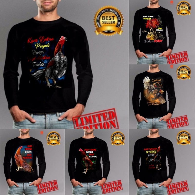 Cod Kaos combed pria lengan panjang gambar ayam lengkap semua gambar