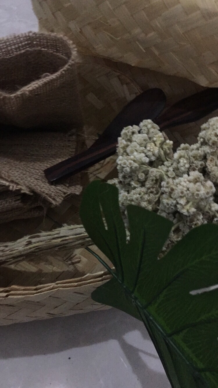 Paket Properti Foto (kain Goni Nat 50cm, Monstera Utuh, Sendok Garpu Kayu Sono S)