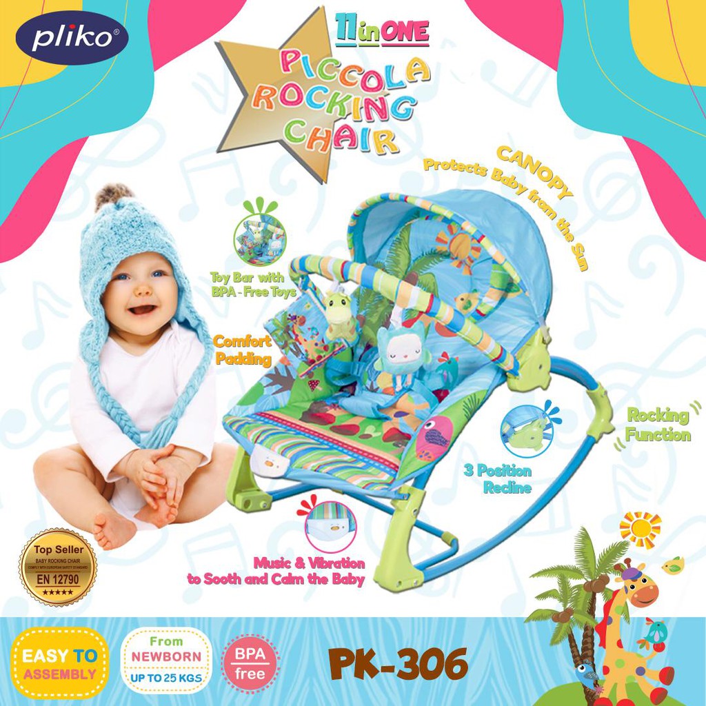 Bouncer Pliko Piccola Rocking Baby 11 In 1 PK 306 Spacebaby ZX-1803 2109 SB 8630 Kursi Goyang Space Baby-PLIKO 306 BIRU