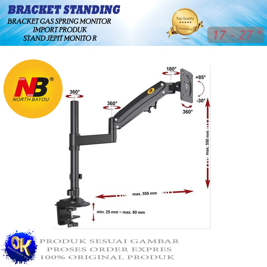 Bracket Monitor/ Breket Jepit Meja / Braket TV NB H80 17-27 inc