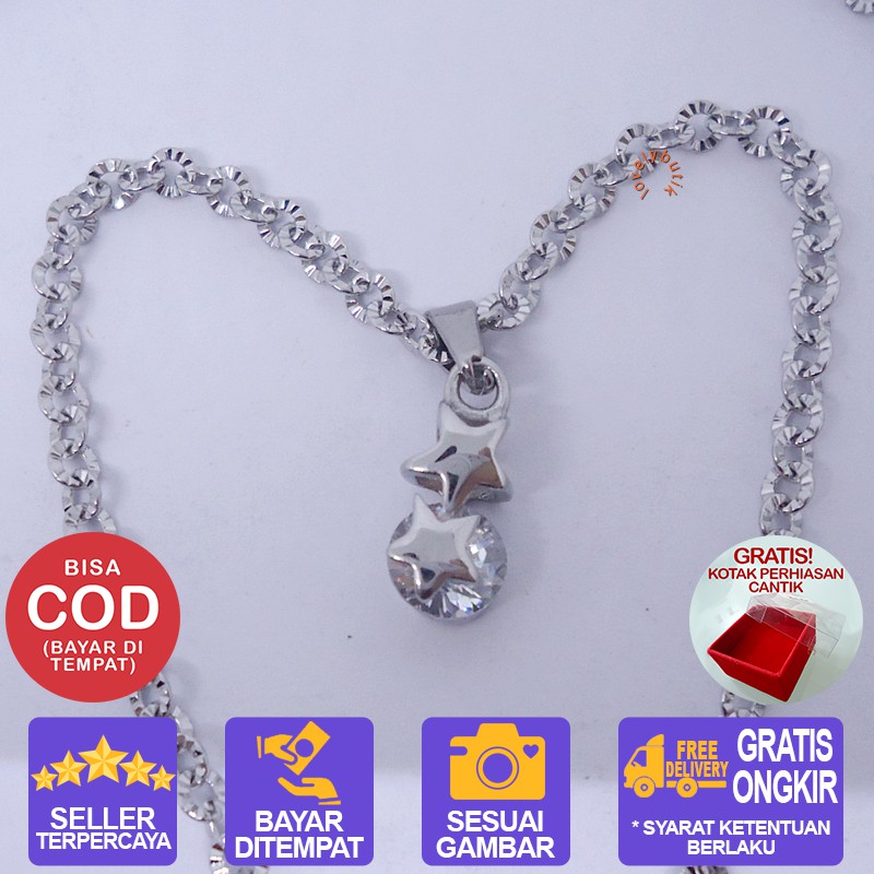 Lovelybutik Kalung Titanium Anti Karat Kalung Wanita Titanium Model Crystal  BONUS KOTAK PERHIASAN