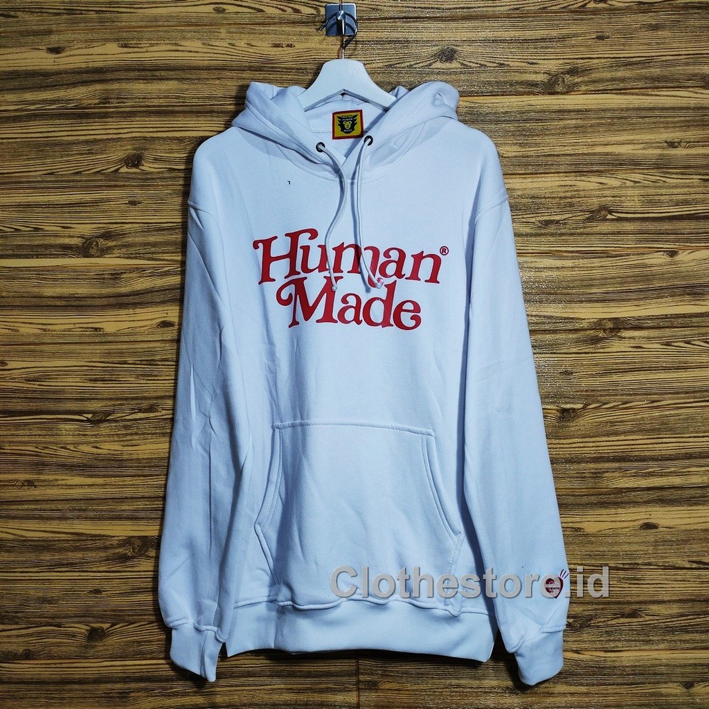 1381 JAKET HOODIE SWEATER HUMAN MADE BASIC BORDIR RED WHITE HOODIE HUMAN MADE