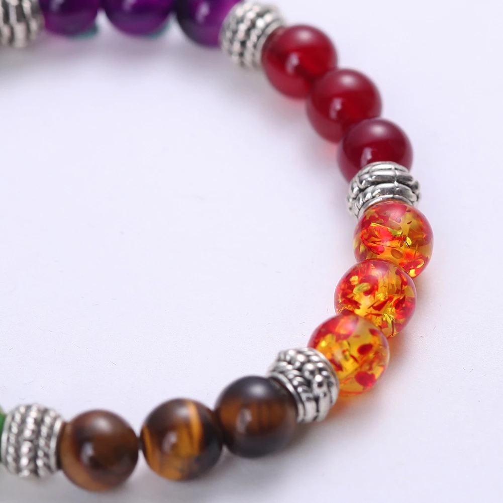 Unisex 7 Chakra Natural  Stone Beads Bracelet / Stress Relief Healing Chakra Yoga Bracelet /  Colourful  Lucky Prayer Beaded Bracelet