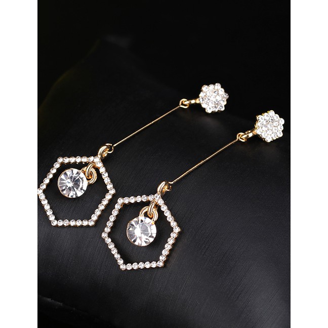 LRC Anting Tusuk Fashion Real Gold Alloy Rhinestone Geometric Earrings F79769