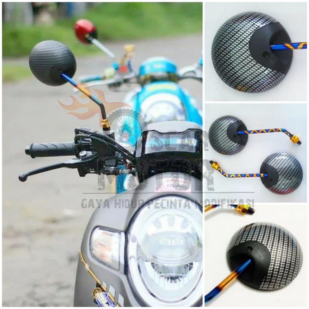 SPION BULAT MODEL SCOOPY CARBON TWOTONE UNIVERSAL MOTOR HONDA VARIO BEAT SUPRA SPACY GENIO ADV PCX motor motor