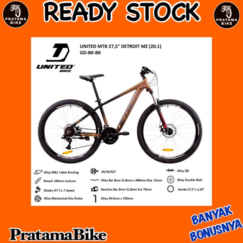 Sepeda Gunung Mtb 27,5 United Detroit MZ Alloy 21Speed Terbaru