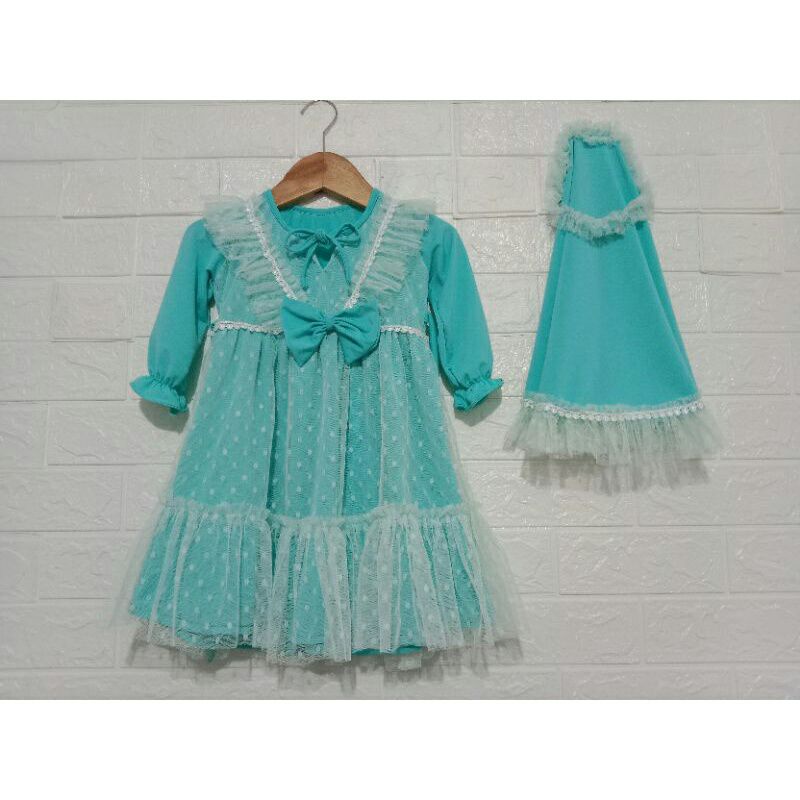 BAJU GAMIS BAYI BRUKAT BROKAT TILE DOT SET HIJAB - GAMIS BRUKAT TILE DOT - PAKAIAN ANAK BAYI PEREMPU