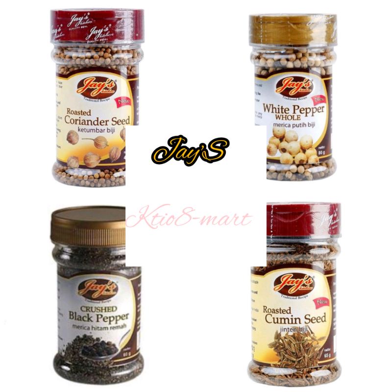 

JAY'S Roasted Coriander Seed / Whole White Pepper/ Crushed Black Pepper/ Roasted Cumin Seed/ Rempah-Rempah/ Bumbu Dapur