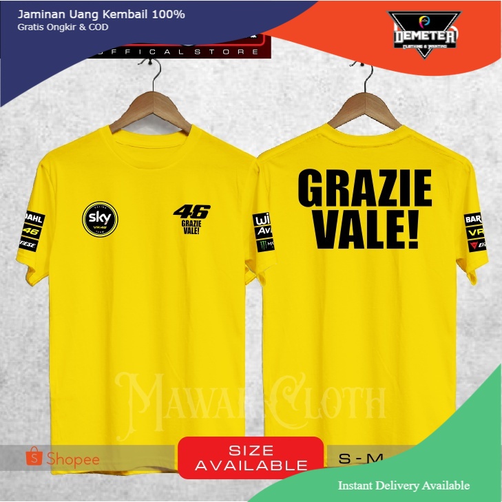 Kaos / Baju VALENTINO ROSSI LAST RACE GRAZIE VALE VR 46 EKSLUSIF SKY RACING TEAM YELLOW Terbaru - Ma