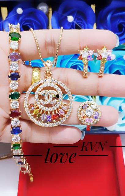 Xuping set perhiasan gelang batu warna lapis 24k 13