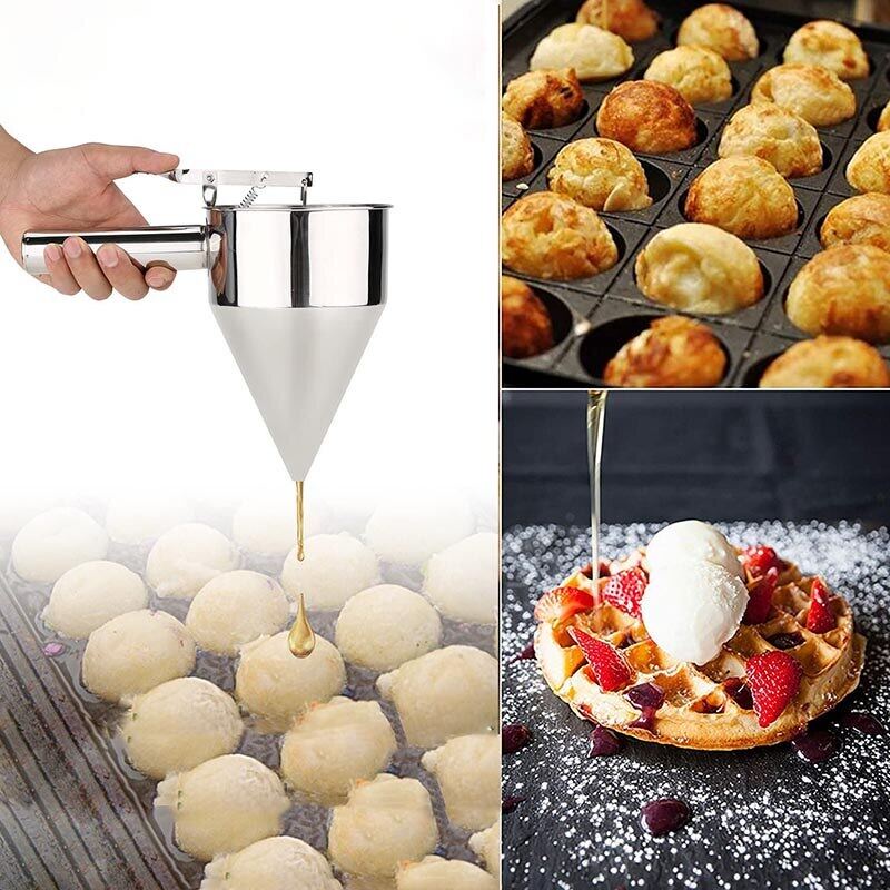 Batter Dispenser Funnel Gelas Stainless Steel Piston Corong dengan Dukungan Saus Krim Corong Dosis untuk Chocolate Cupcake Alat Bola Gurita Alat Alat Dapur