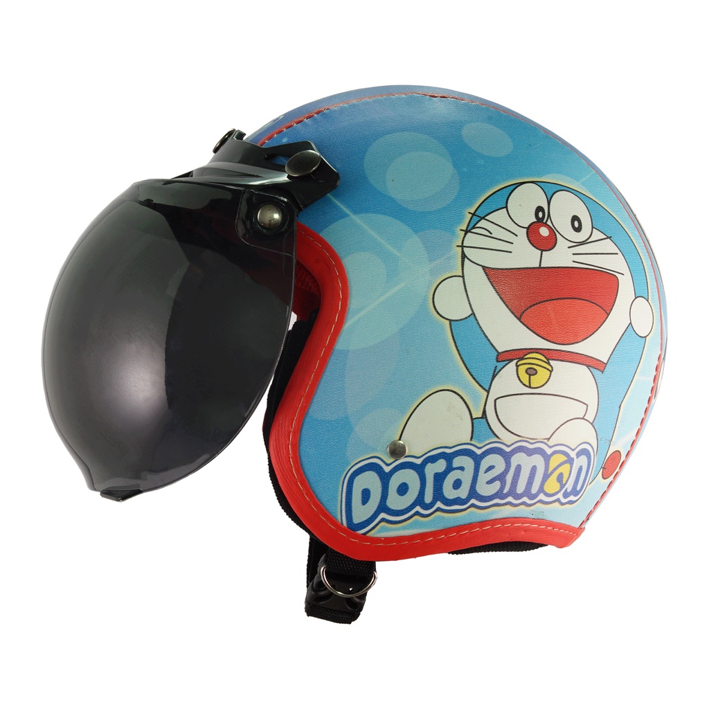 Helm Anak Bogo 2 3 4 5 6 Tahun Retro Junior Cowok Keren Motif Doraemon Biru Merah