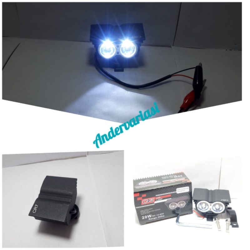 lampu tembak  sorot mini 2 led .. 3 mode terang redup flash cahaya putih volt/power DC12-85v /20 wat