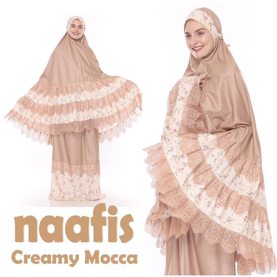 Mukena Premium Katun jepang Renda Naafis Creamy Mocca