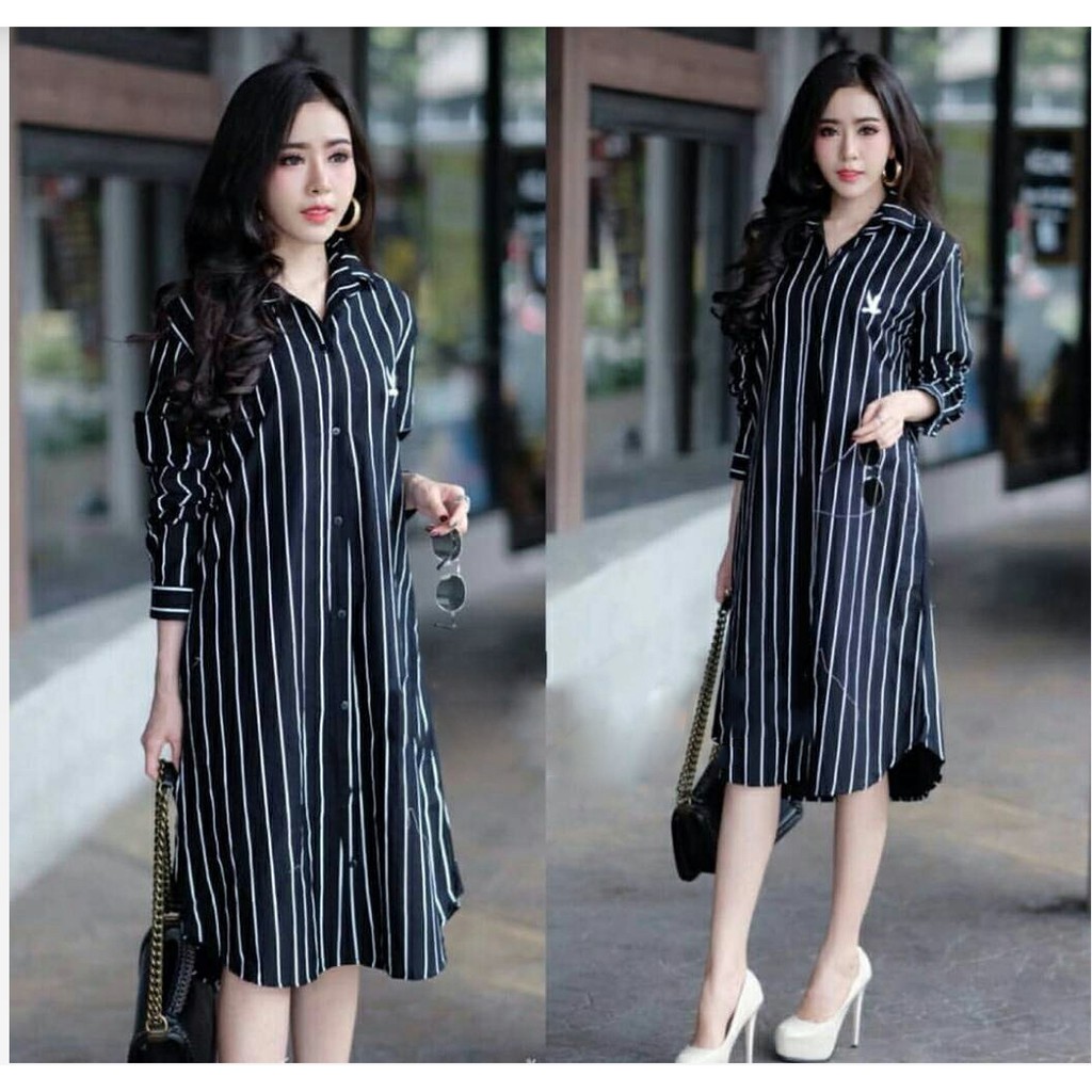 [GLFK] Longtop Strip / Longtop Salur / Tunik Salur / Kemeja Panjang / Longtop Korea