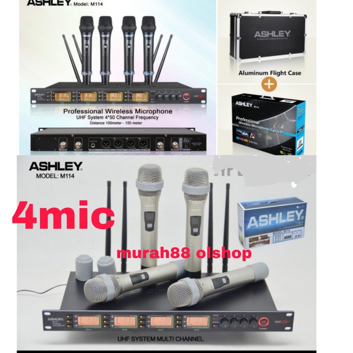 mic wireless ashley m114 4 mic pegang original